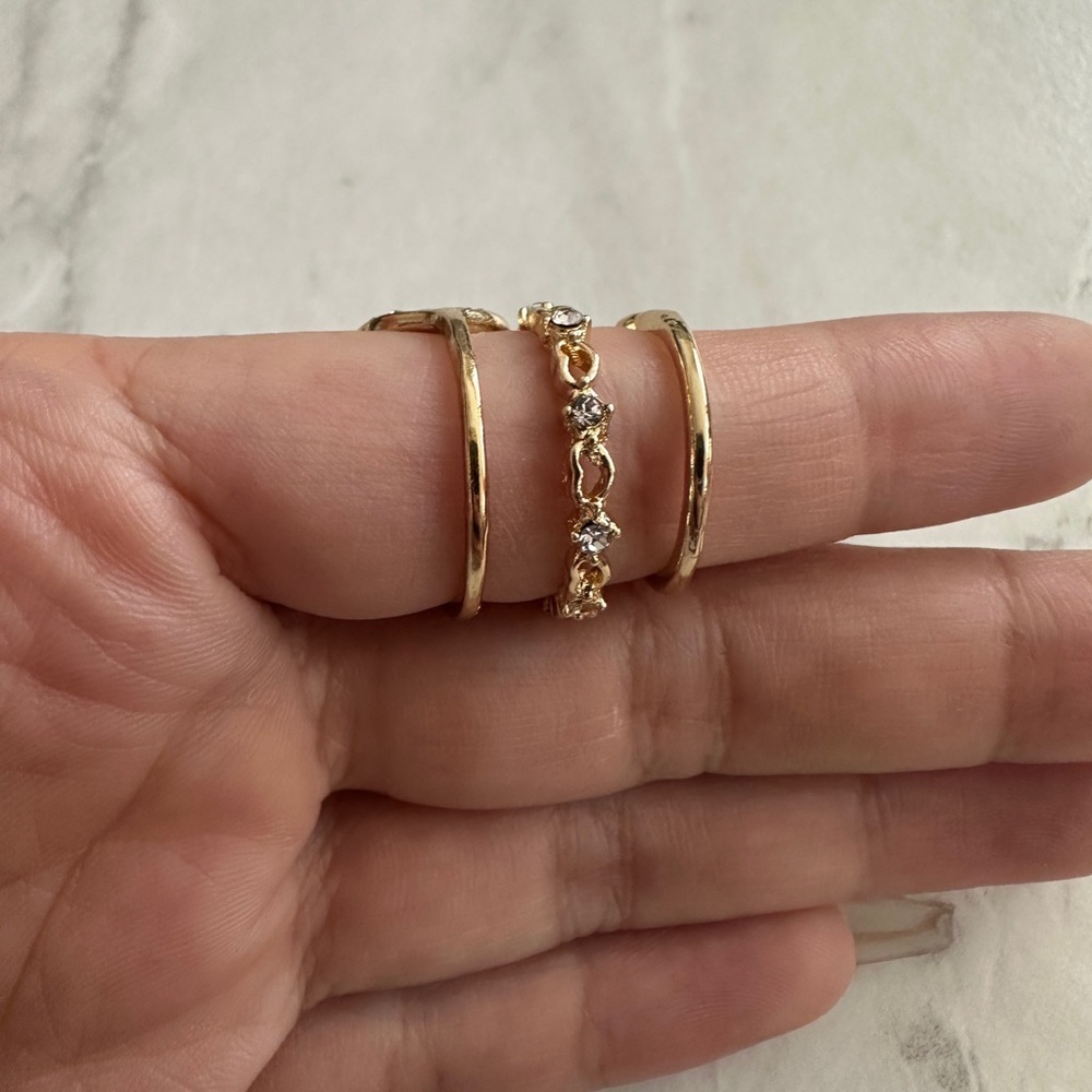 Gold Crescent Moon and Star Ring Set - Picture 2 of 4